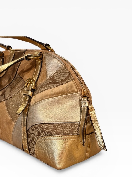 Authentic COACH Vintage Y2K 2009 Metallic Gold Patchwork Satchel Handbag F14007 - Picture 5 of 16